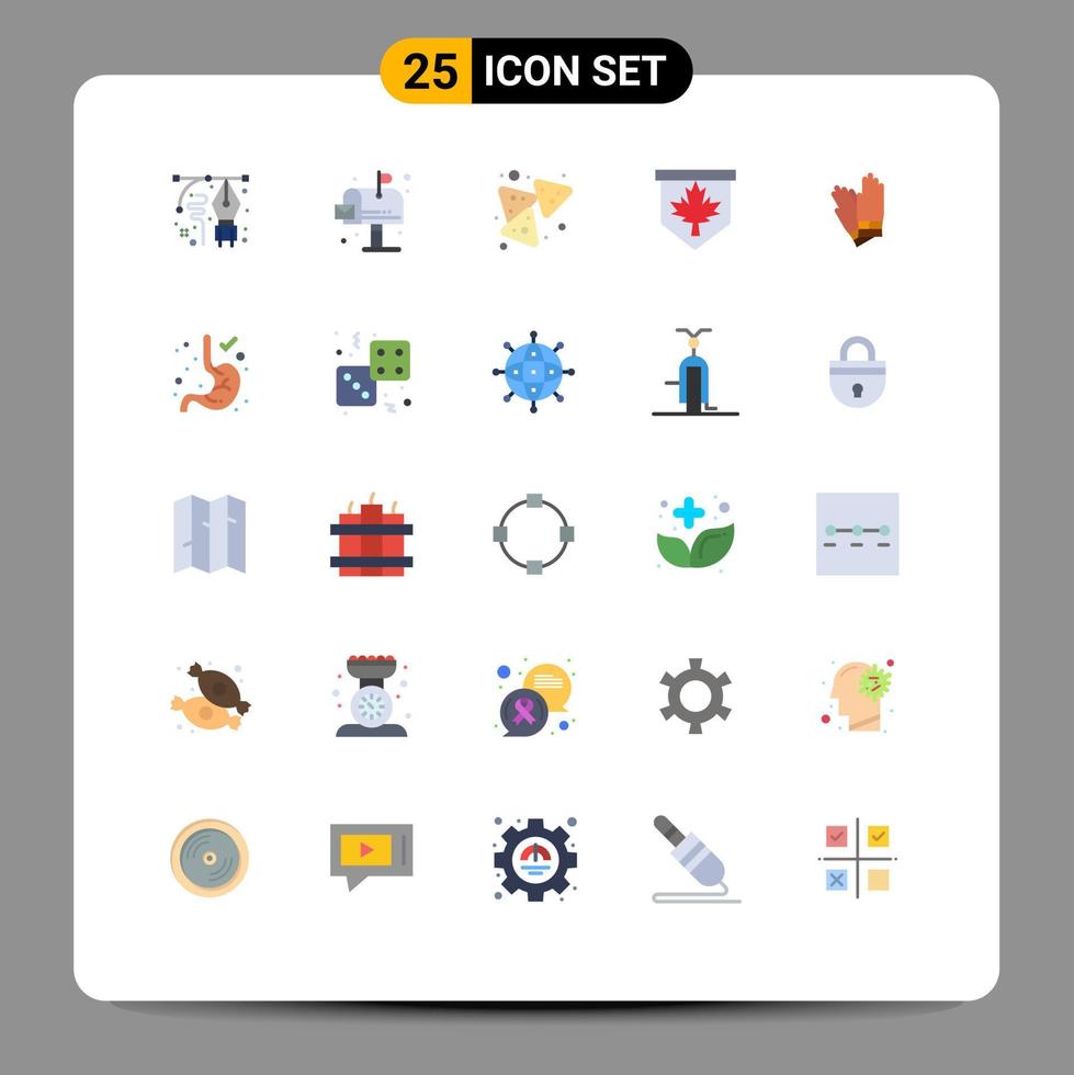 modern uppsättning av 25 platt färger och symboler sådan som handskar kanada brevlåda blad mellanmål redigerbar vektor design element