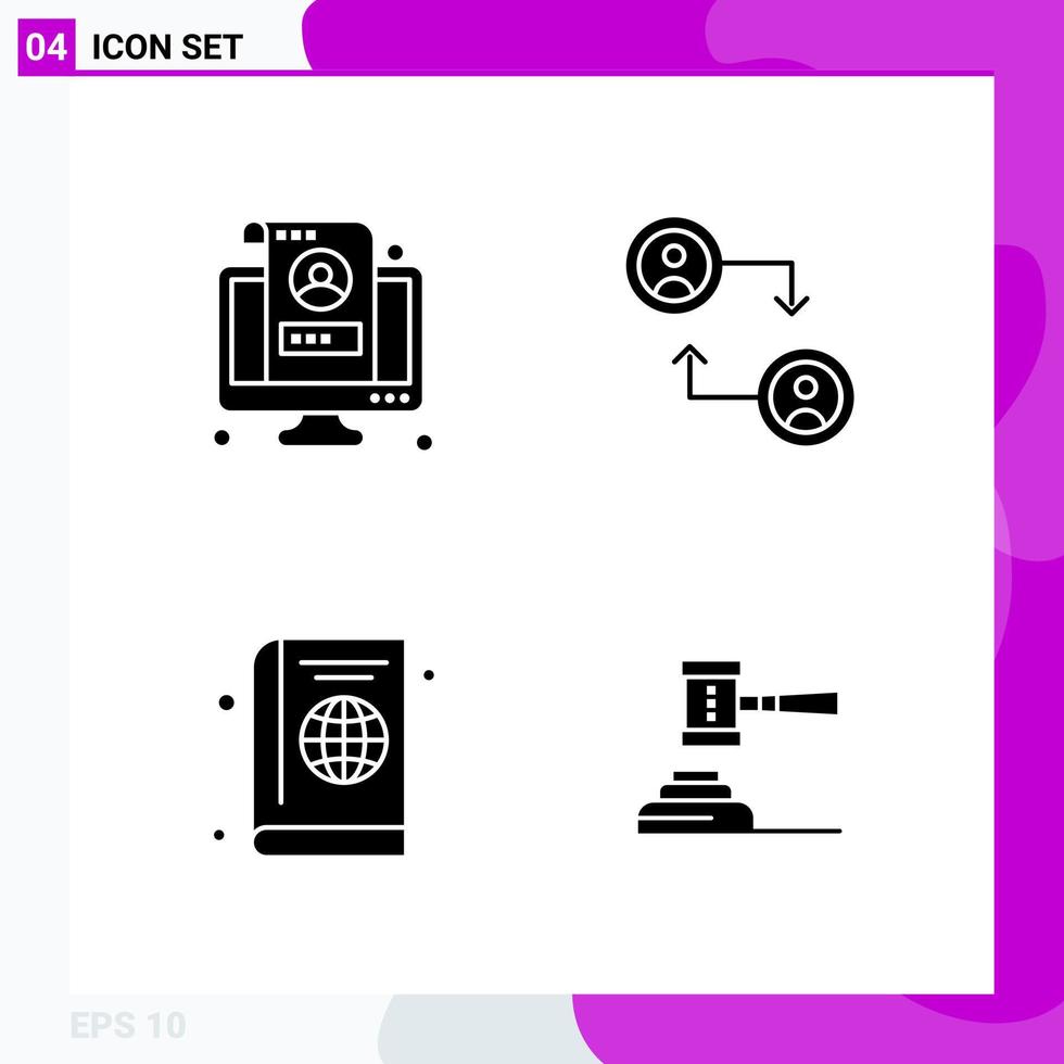 Solid Icon Set Packung mit 4 Glyphen-Icons isoliert auf weißem Hintergrund für Web-Print und Handy vektor
