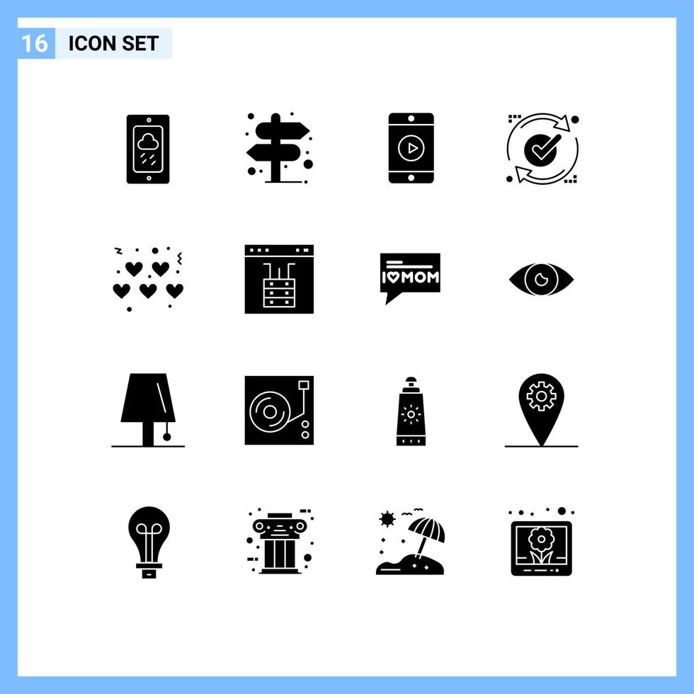uppsättning av 16 modern ui ikoner symboler tecken för hjärtan ladda om mobil Bra ok redigerbar vektor design element