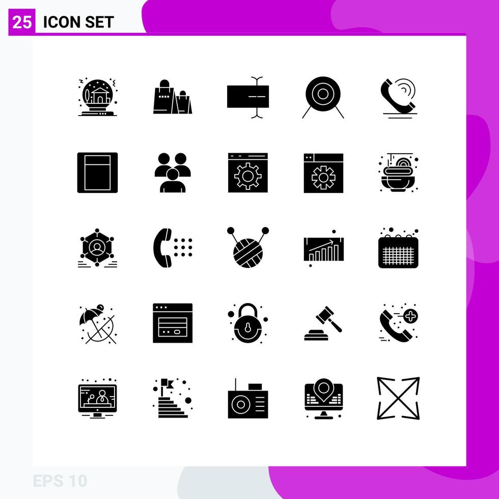 satz von 25 modernen ui-symbolen symbole zeichen für telefonanruf shop ziel bogenschießen editierbare vektordesignelemente vektor
