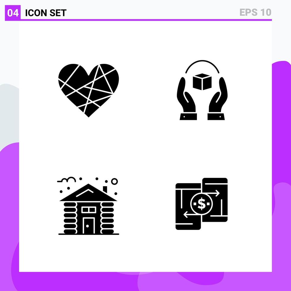 uppsättning av 4 ikoner i fast stil kreativ glyf symboler för hemsida design och mobil appar enkel fast ikon tecken isolerat på vit bakgrund 4 ikoner vektor