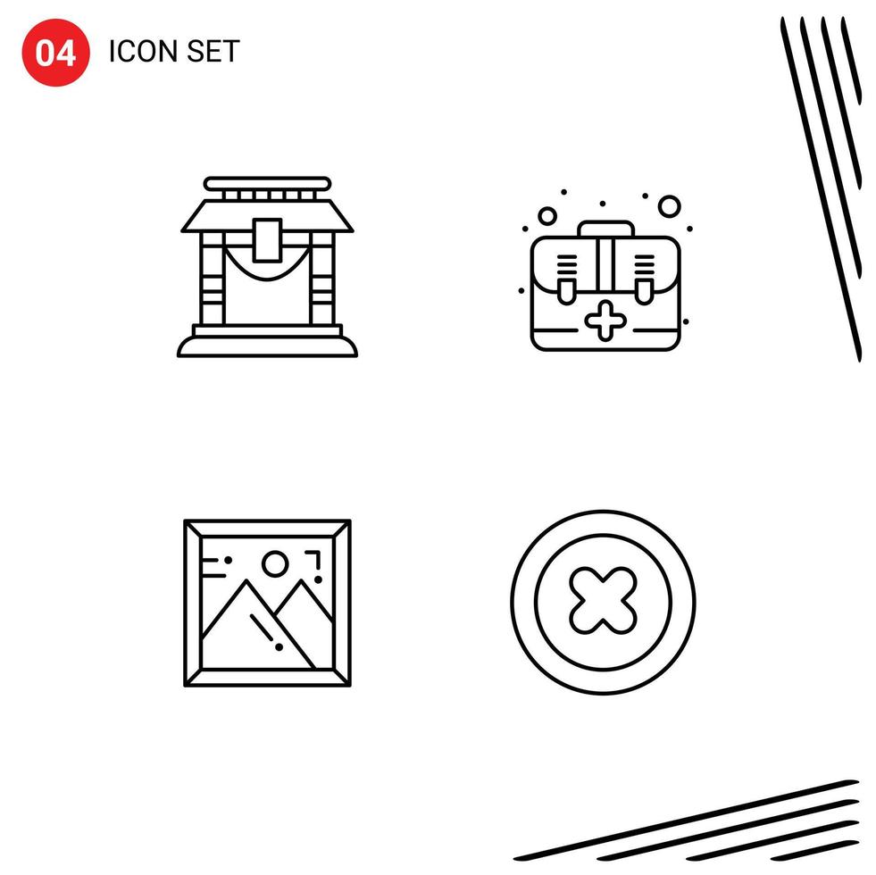 Stock Vector Icon Pack mit 4 Zeilenzeichen und Symbolen für Türfoto chinesische erste Medien editierbare Vektordesign-Elemente