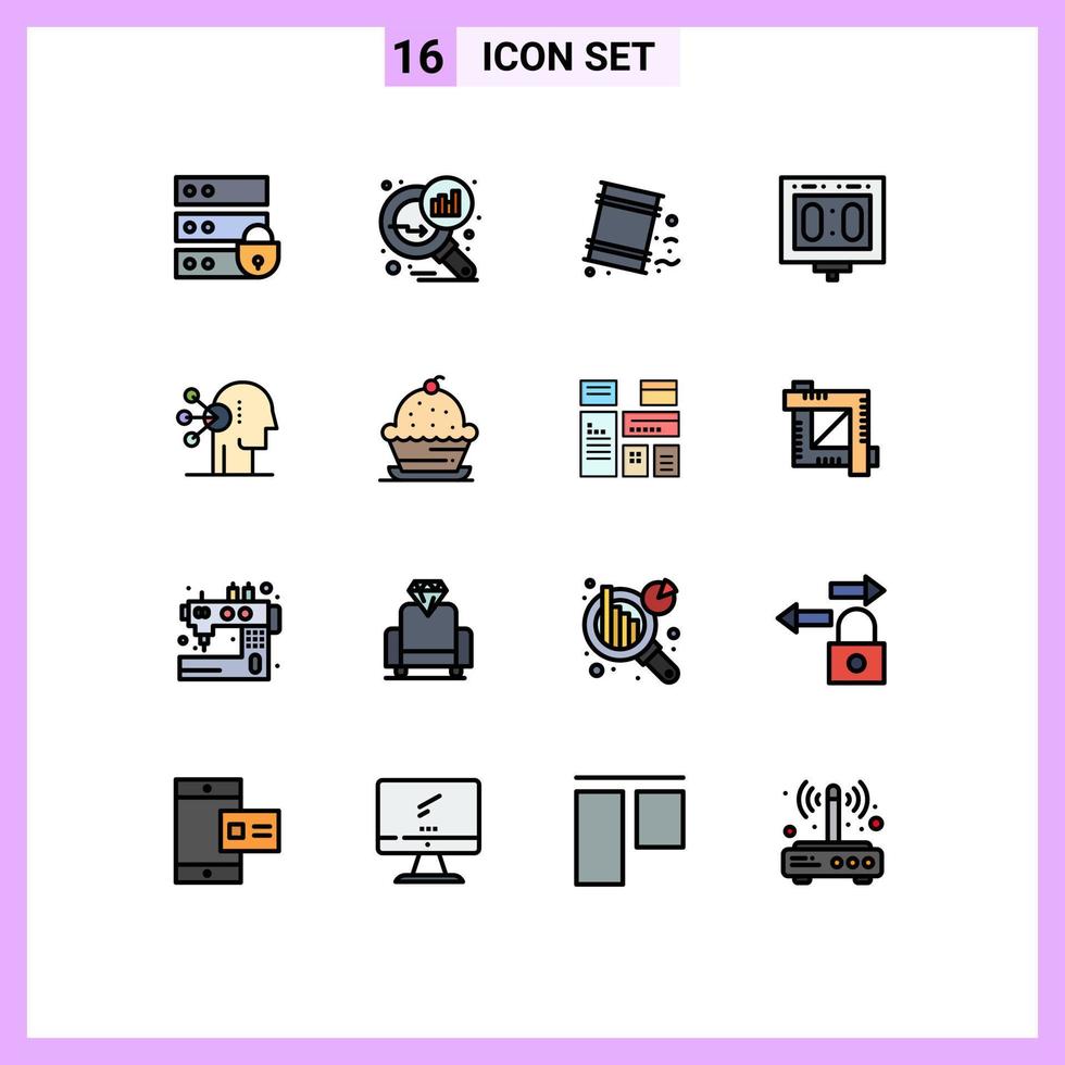 Gruppe von 16 flachen, farbgefüllten Linien Zeichen und Symbole für Fähigkeiten Sportfässer Scoring-Wettbewerb editierbare kreative Vektordesign-Elemente vektor