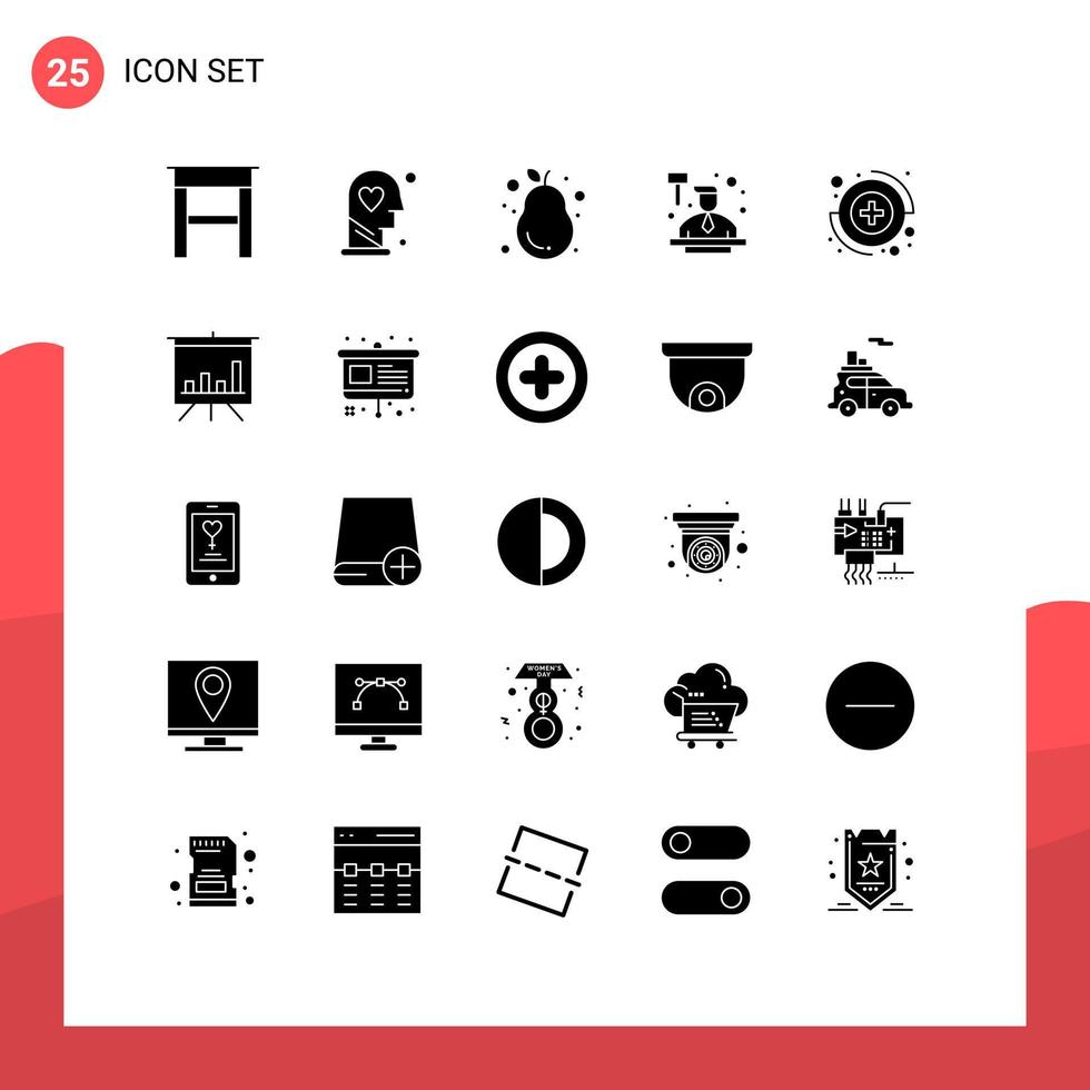 Aktienvektor-Icon-Pack mit 25 Zeilenzeichen und Symbolen für medizinisches Recht Obst schlagen Auktion editierbare Vektor-Design-Elemente vektor