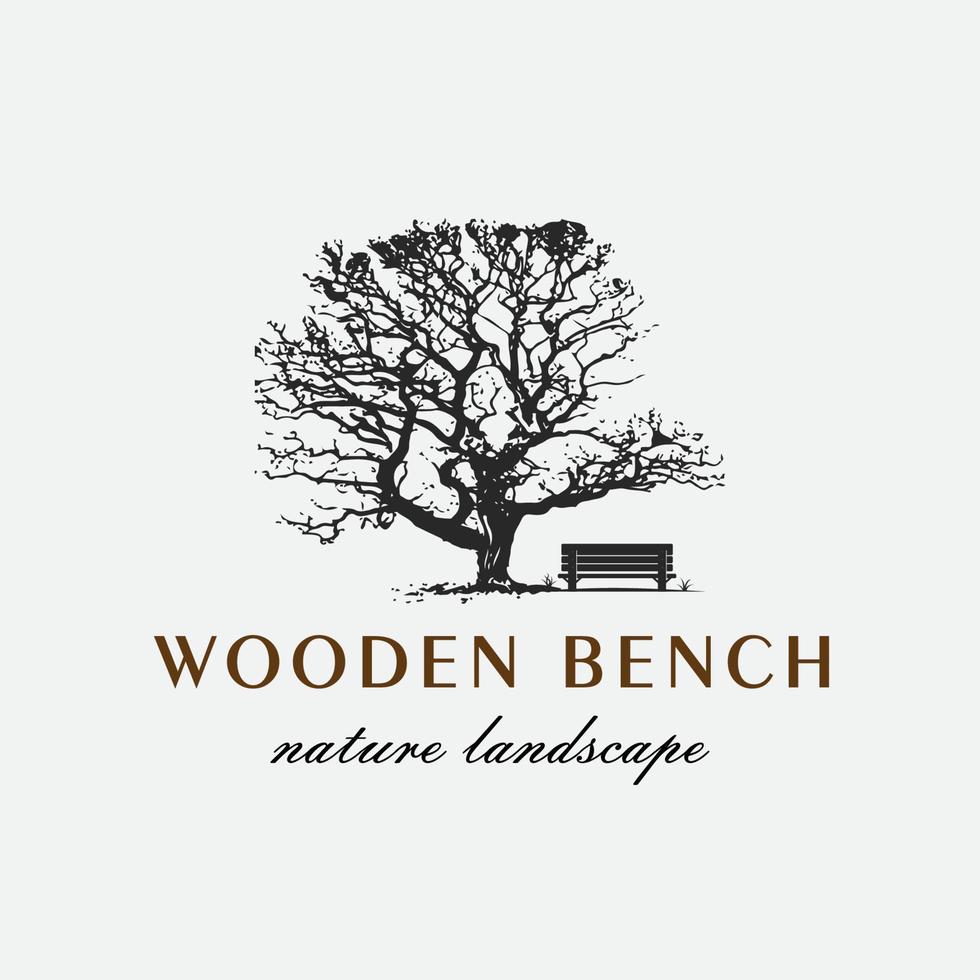 Holzbank und Baum-Logo-Design-Vorlage vektor