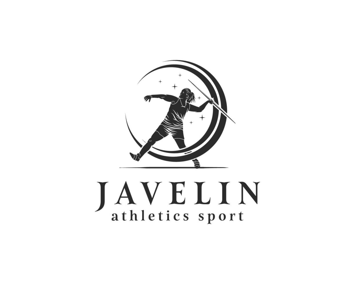 Sportlerin Speerwurf Silhouette Logo Design Vektor Vorlage