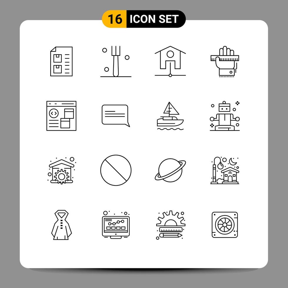 grupp av 16 konturer tecken och symboler för browser linjal nätverk inlärning hand redigerbar vektor design element