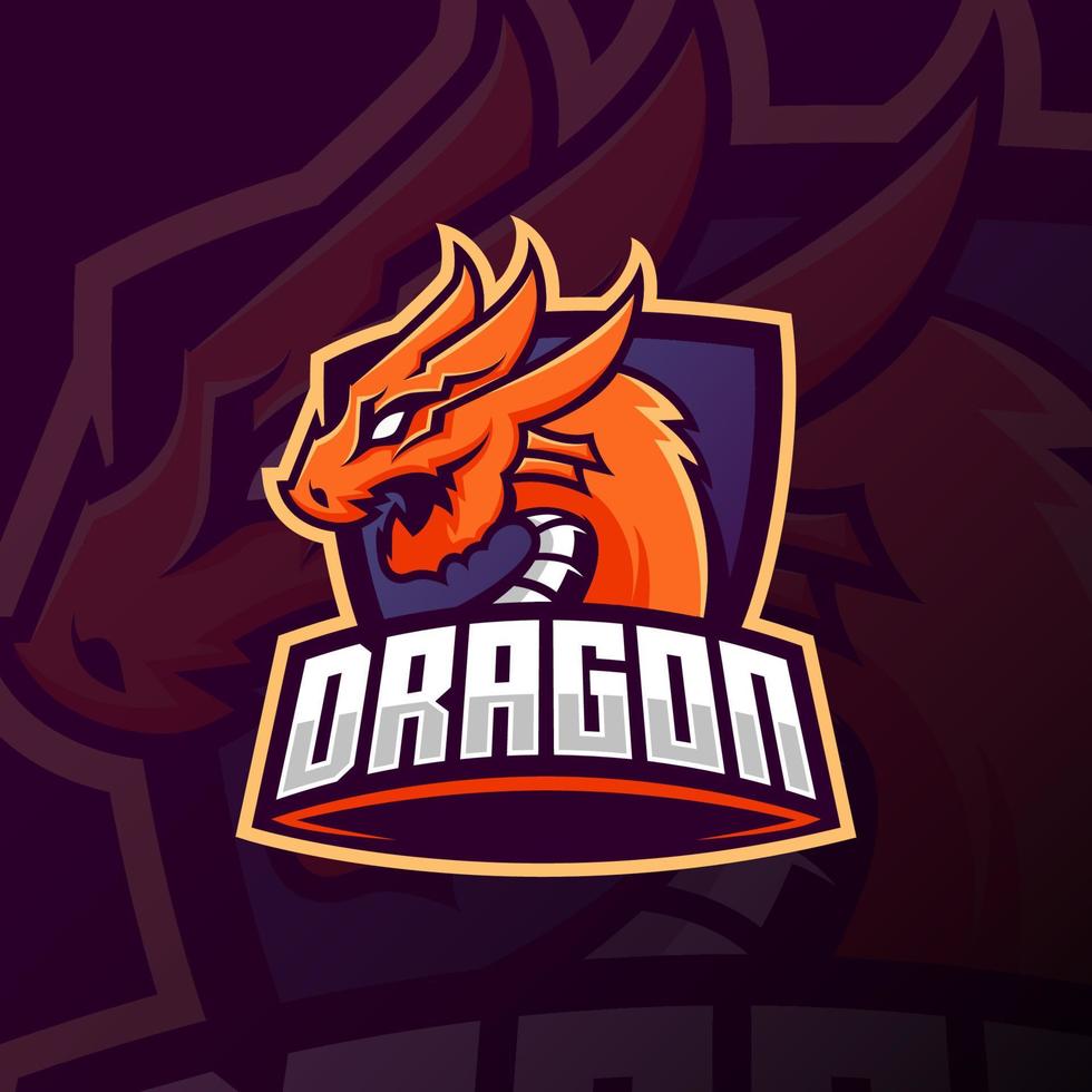 orange drachenmaskottchen esport logo design vektor