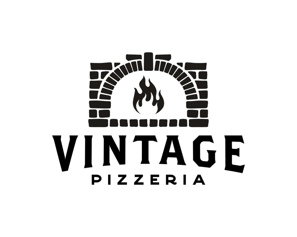 pizza logotyp, kreativ ved ugn och trä sparken begrepp logotyp design mall vektor