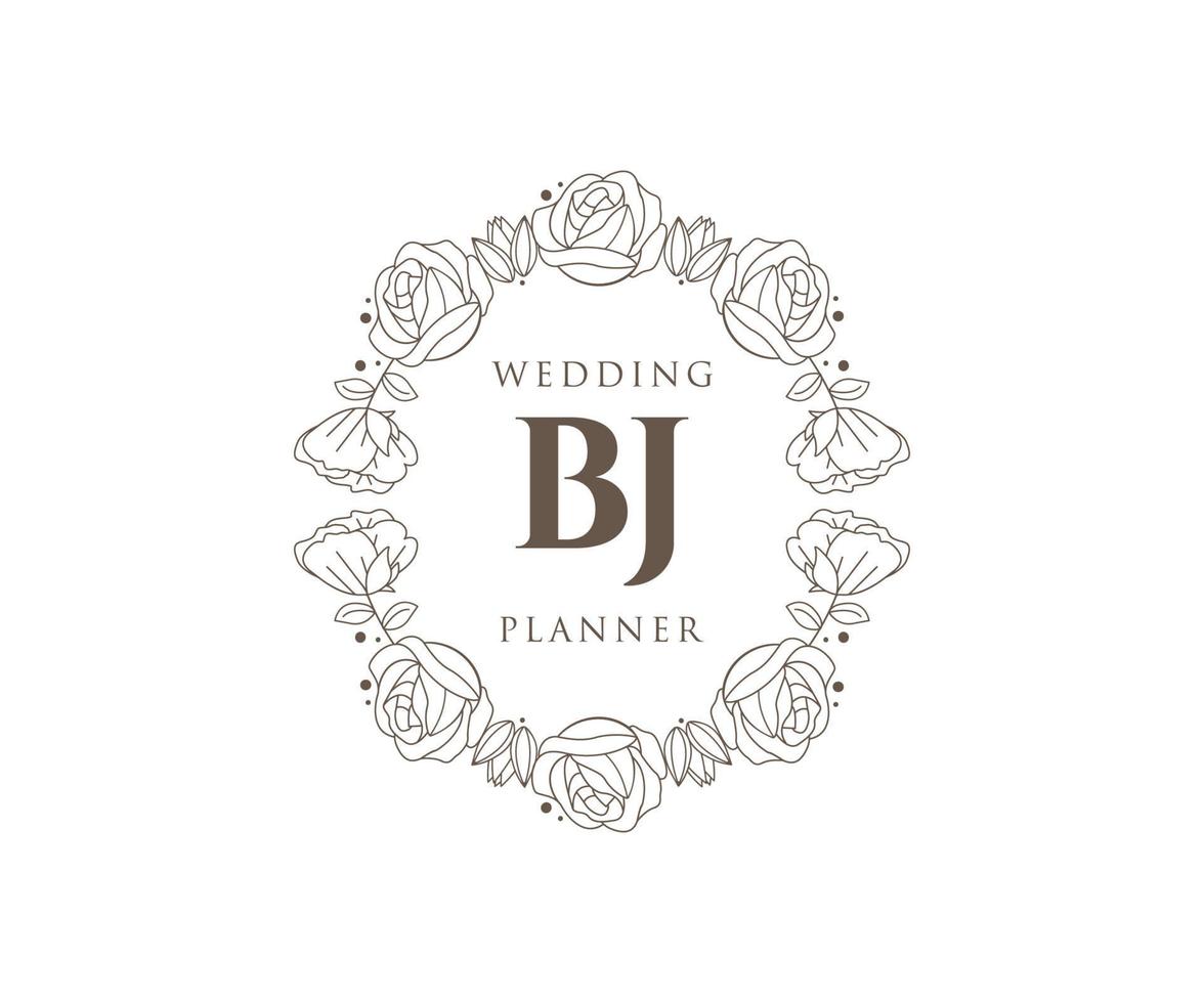 bj initialen brief hochzeitsmonogramm logos sammlung, handgezeichnete moderne minimalistische und florale vorlagen für einladungskarten, save the date, elegante identität für restaurant, boutique, café im vektor