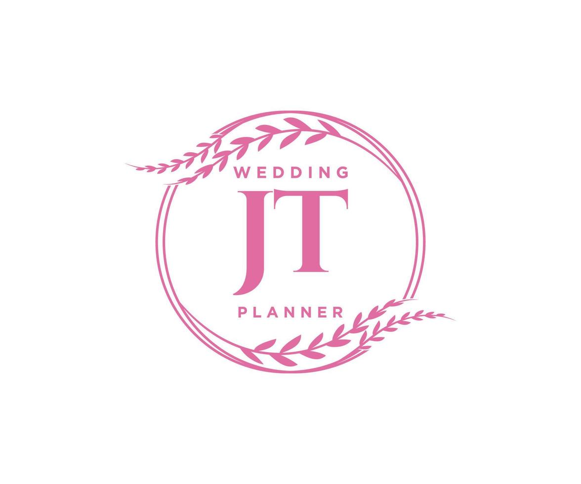 jt initialen brief hochzeitsmonogramm logos sammlung, handgezeichnete moderne minimalistische und florale vorlagen für einladungskarten, save the date, elegante identität für restaurant, boutique, café im vektor