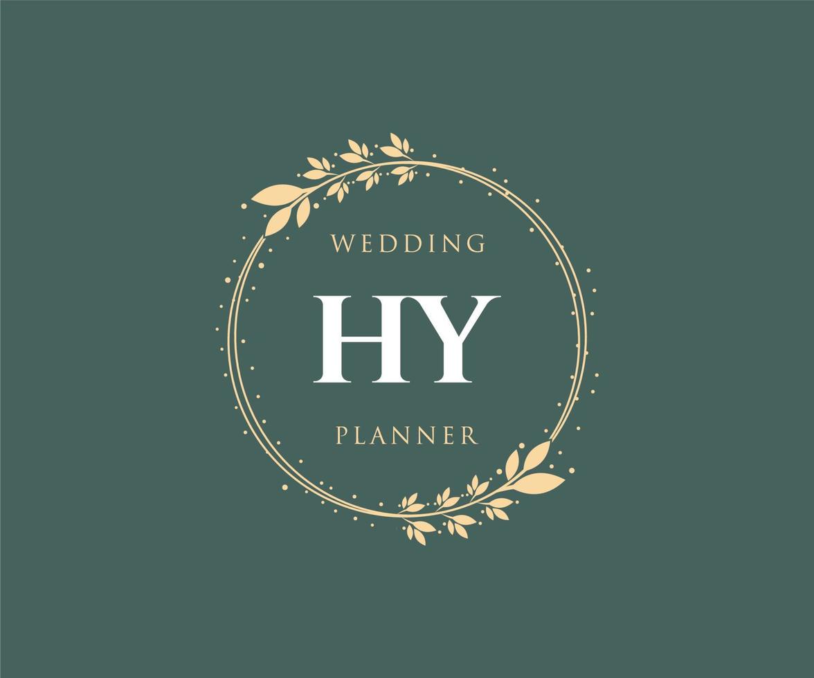 hy initials brief hochzeitsmonogramm logos sammlung, handgezeichnete moderne minimalistische und florale vorlagen für einladungskarten, save the date, elegante identität für restaurant, boutique, café im vektor