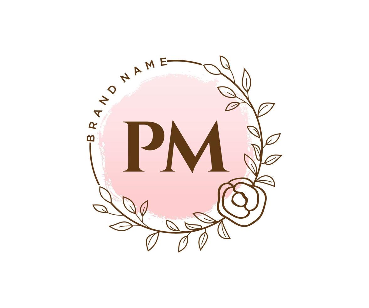 första pm feminin logotyp. användbar för natur, salong, spa, kosmetisk och skönhet logotyper. platt vektor logotyp design mall element.