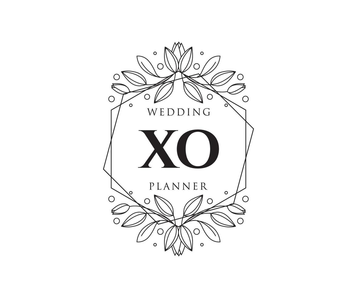 xo initials brief hochzeitsmonogramm logos sammlung, handgezeichnete moderne minimalistische und florale vorlagen für einladungskarten, save the date, elegante identität für restaurant, boutique, café im vektor