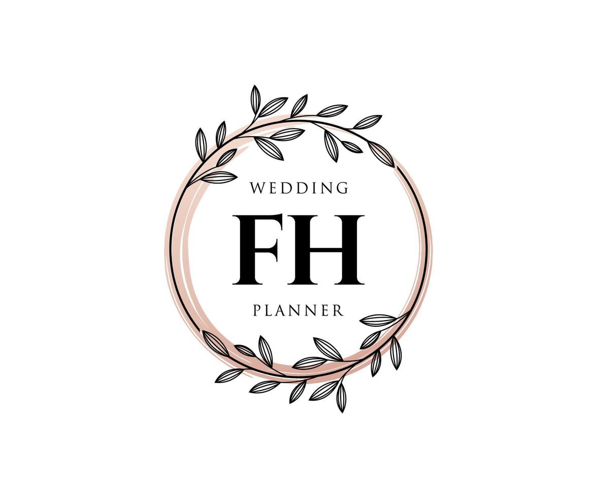 fh initialen brief hochzeitsmonogramm logos sammlung, handgezeichnete moderne minimalistische und florale vorlagen für einladungskarten, save the date, elegante identität für restaurant, boutique, café im vektor