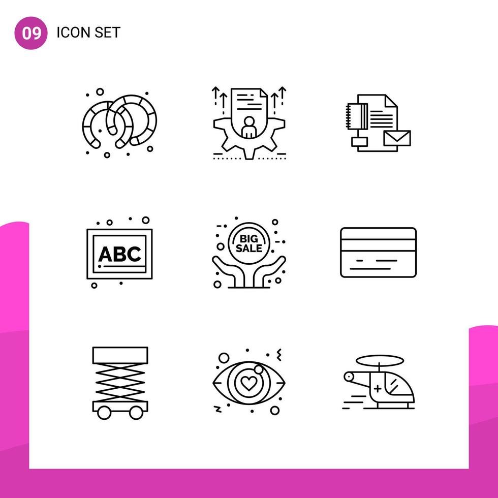 Outline Icon Set Packung mit 9 Zeilensymbolen isoliert auf weißem Hintergrund für reaktionsfähiges Website-Design, Druck- und mobile Anwendungen vektor