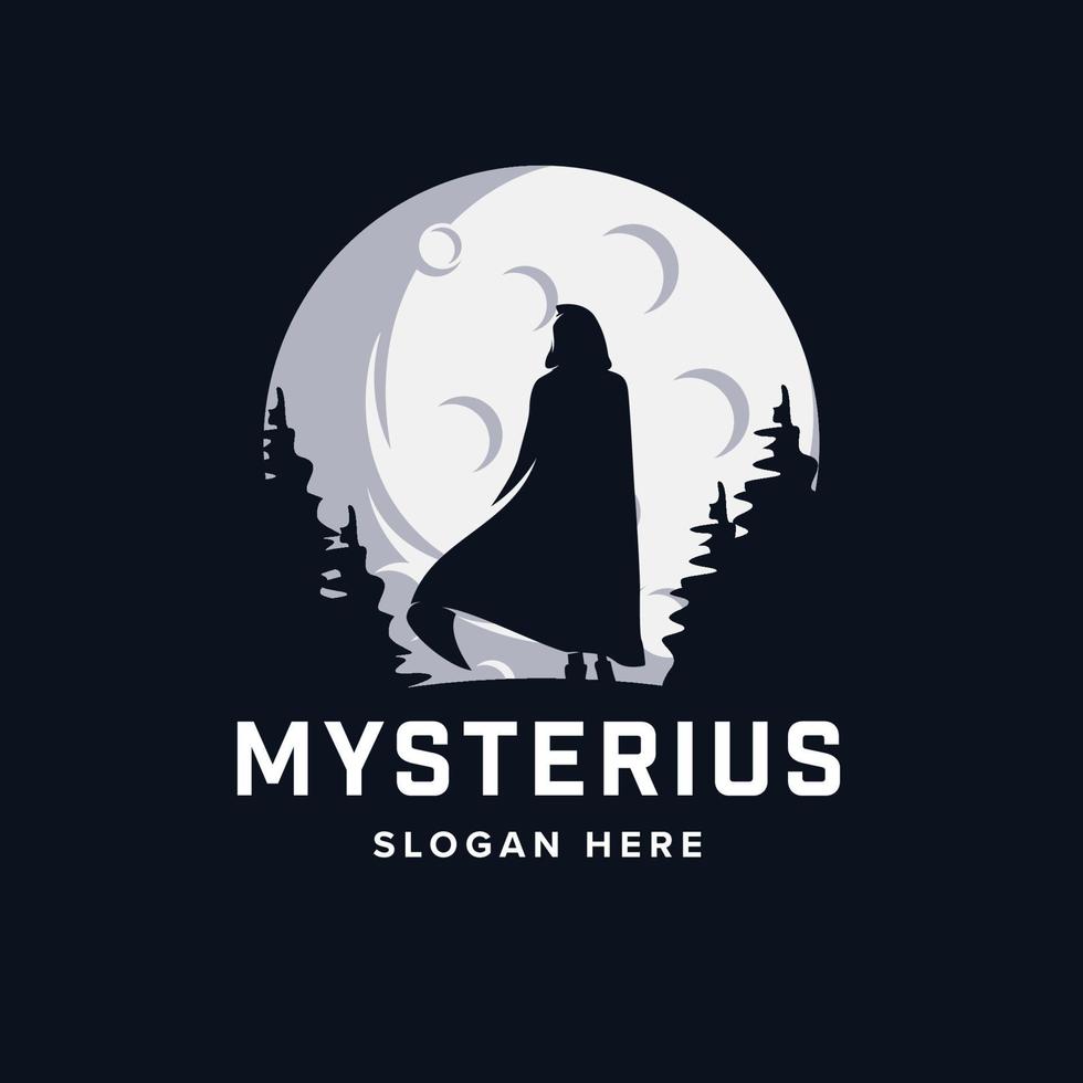 mysteriöser Mann mit Robe-Logo-Design-Vorlage vektor