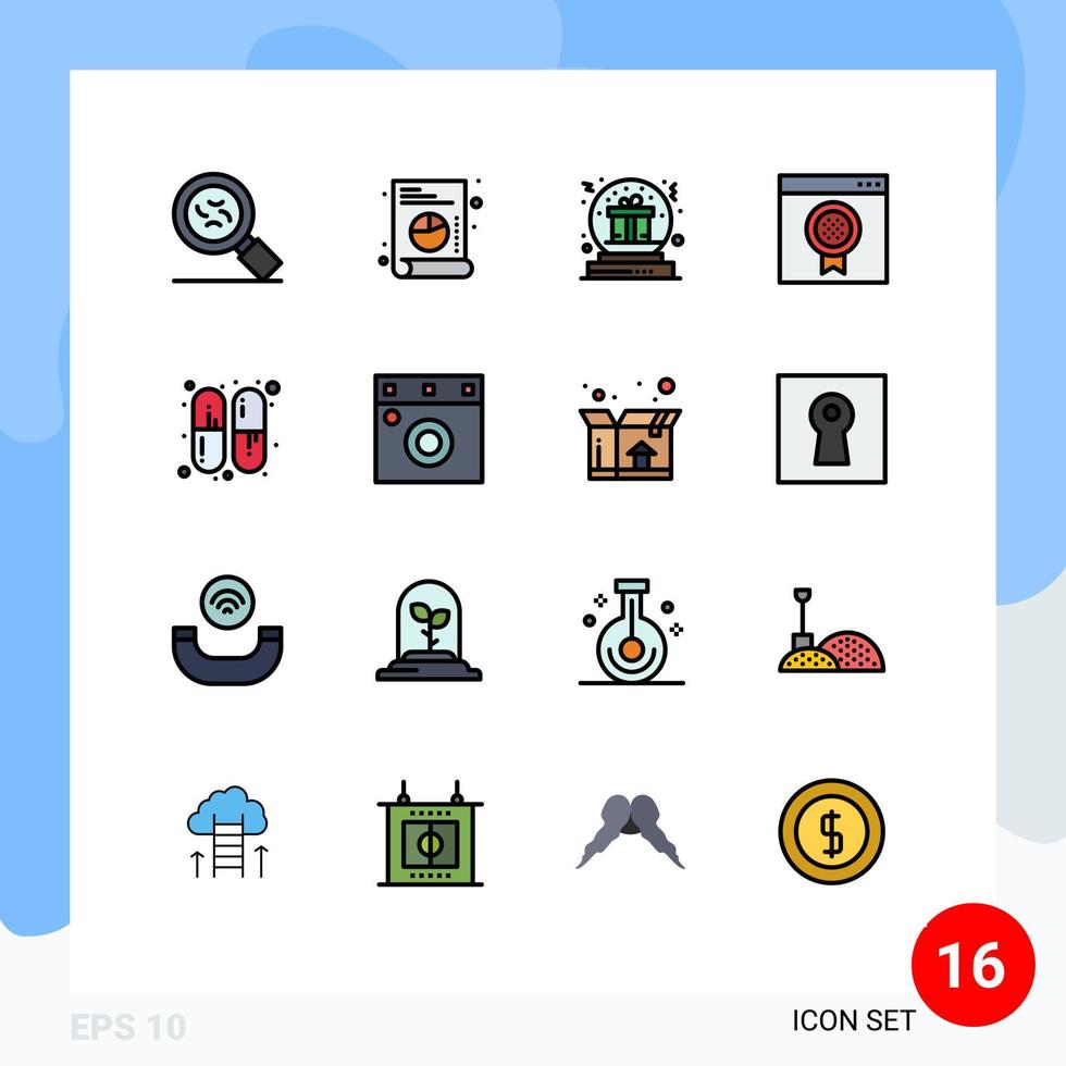 16 platt Färg fylld linje begrepp för webbplatser mobil och appar piller kapsel jul uppkopplad browser redigerbar kreativ vektor design element