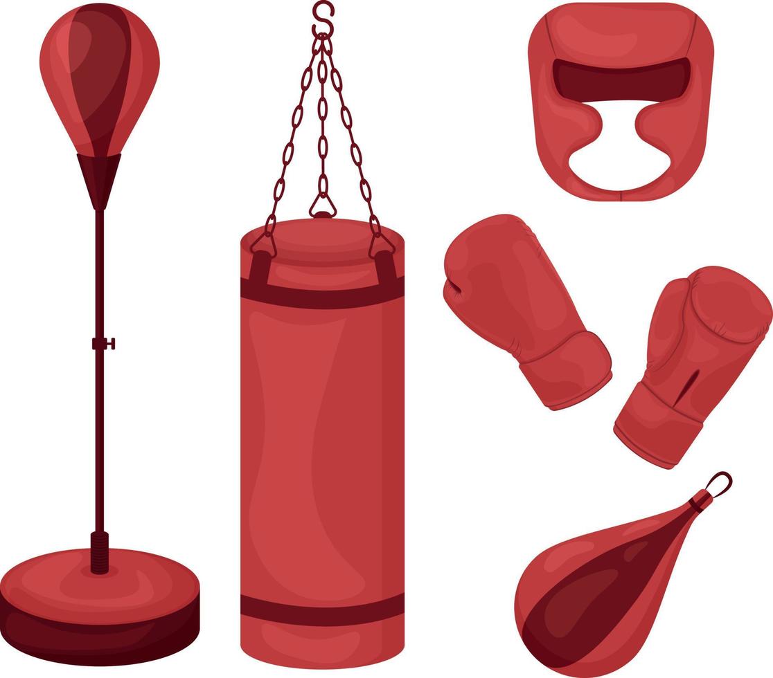 ein Boxset bestehend aus einem Boxsack, Handschuhen für den Kampfsport und einem Schutzhelm für Boxen und Kickboxen. Sport-Set. ausrüstung für kampfkunst.vektorillustration vektor