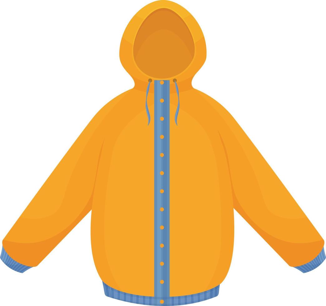 Herbstjacke von gelber Farbe. Isolierte Jacke zum Wandern bei kaltem Herbst- und Winterwetter. eine warme Jacke mit Kapuze. Vektor-Illustration isoliert auf weißem Hintergrund. vektor