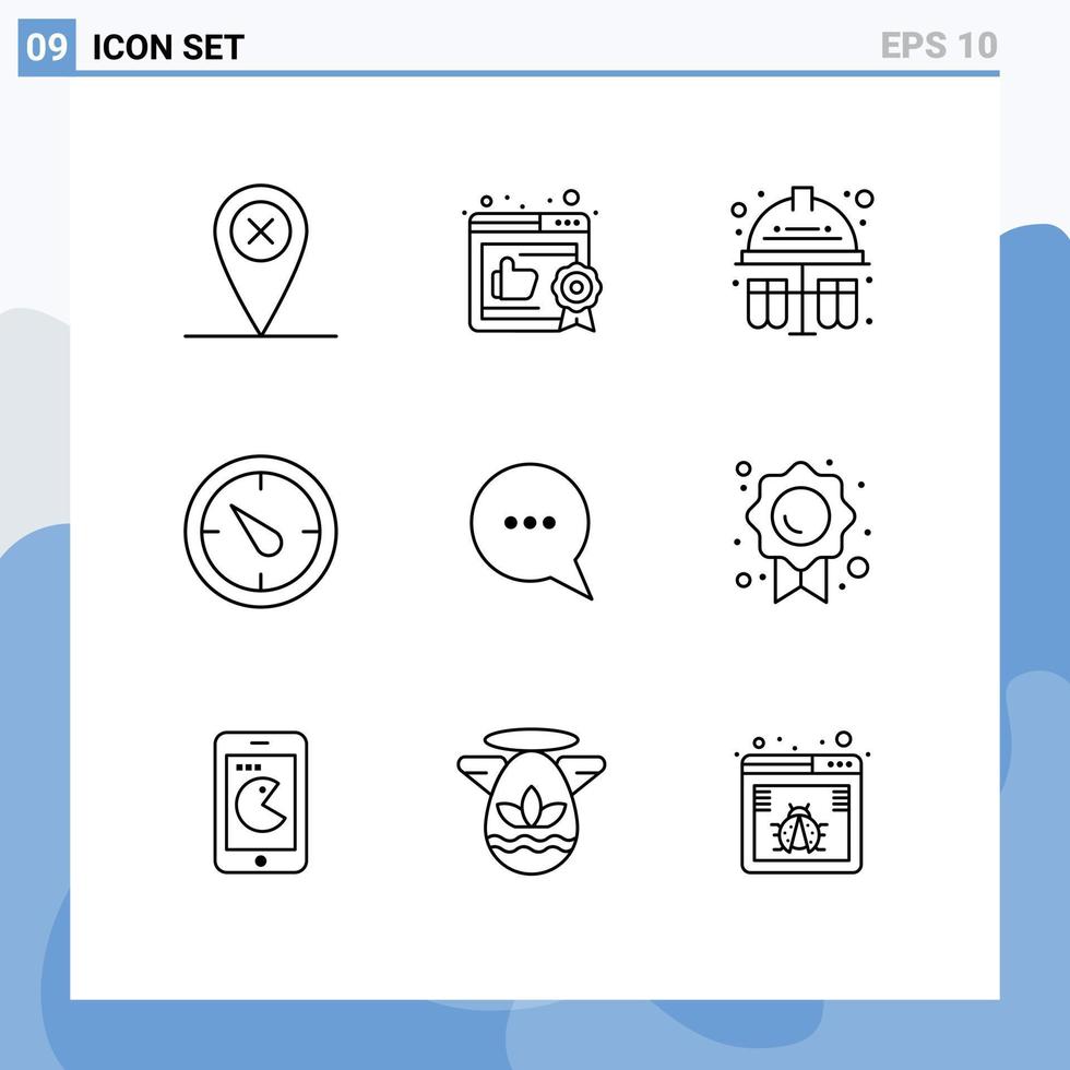 modern uppsättning av 9 konturer och symboler sådan som kvalitet meddelande kemisk kommentar timer redigerbar vektor design element