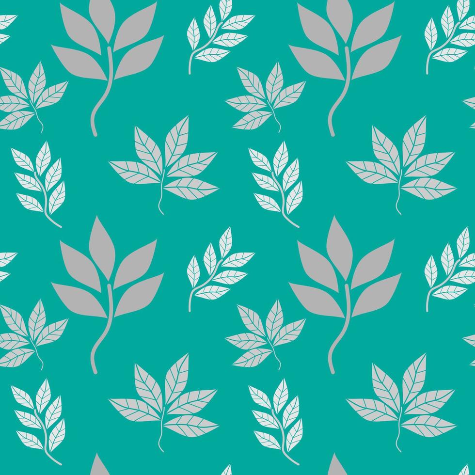 silver- löv sömlös mönster på grön bakgrund. geometrisk blad linje sömlös mönster årgång retro vektor illustration. design för textil, tapet, Kläder, bakgrund, bricka golv, omslag.