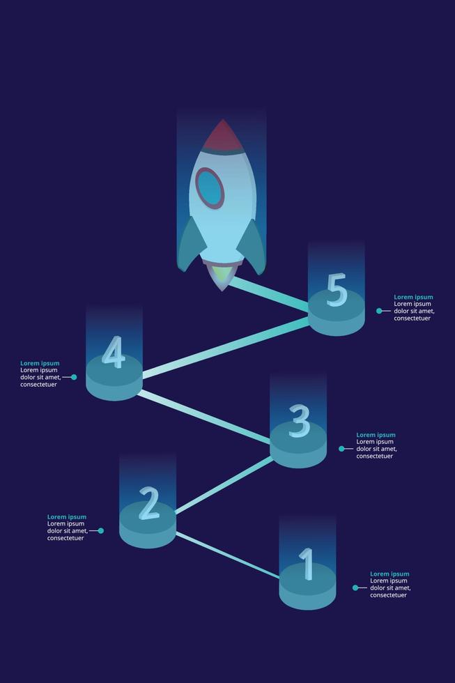 Schrittzahl-Diagrammvorlage für Infografik zur Präsentation für 5 Elemente mit blauem Licht vektor