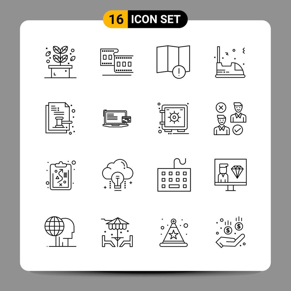 16 svart ikon packa översikt symboler tecken för mottaglig mönster på vit bakgrund 16 ikoner uppsättning vektor