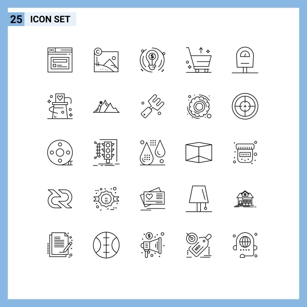 uppsättning av 25 modern ui ikoner symboler tecken för meter från Glödlampa e vagn redigerbar vektor design element