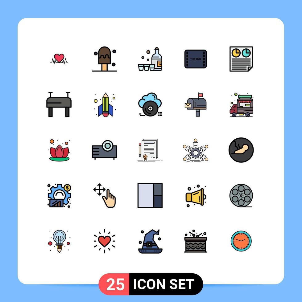 grupp av 25 fylld linje platt färger tecken och symboler för paj dokumentera glas data film redigerbar vektor design element