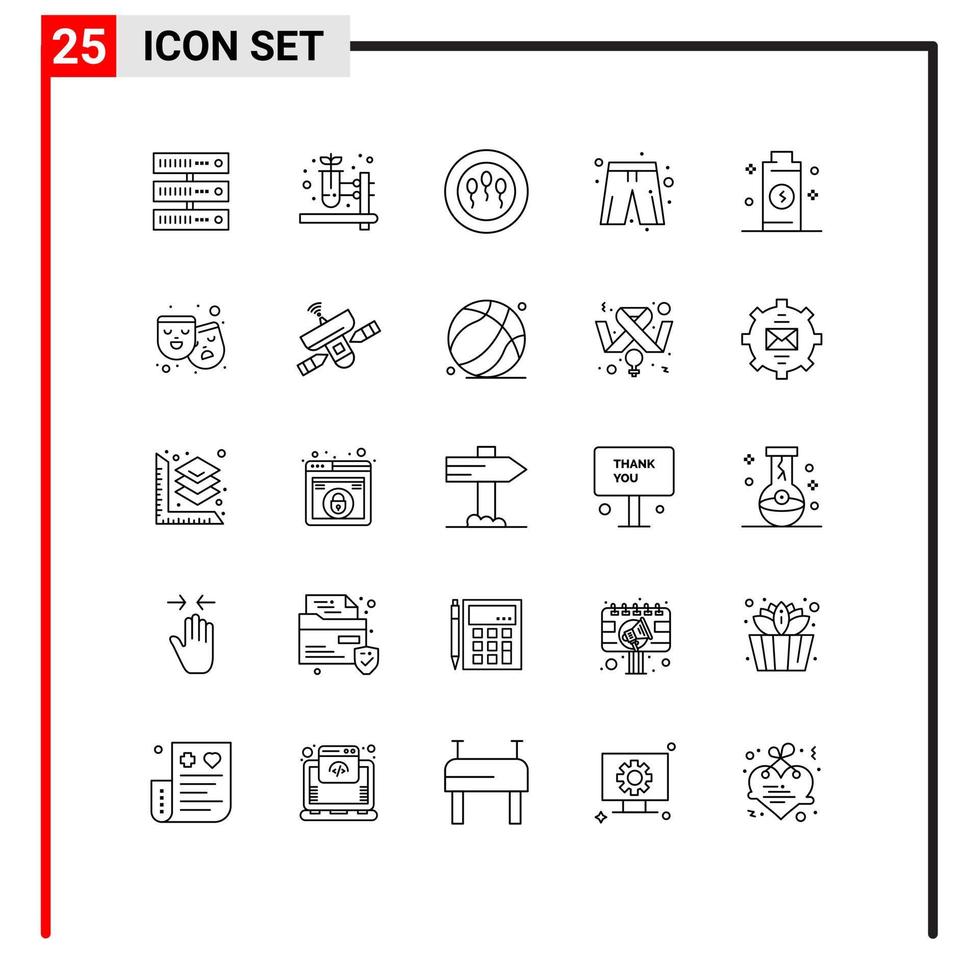 25 tematiska vektor rader och redigerbar symboler av kraft elektricitet medicinsk batteri byxor redigerbar vektor design element