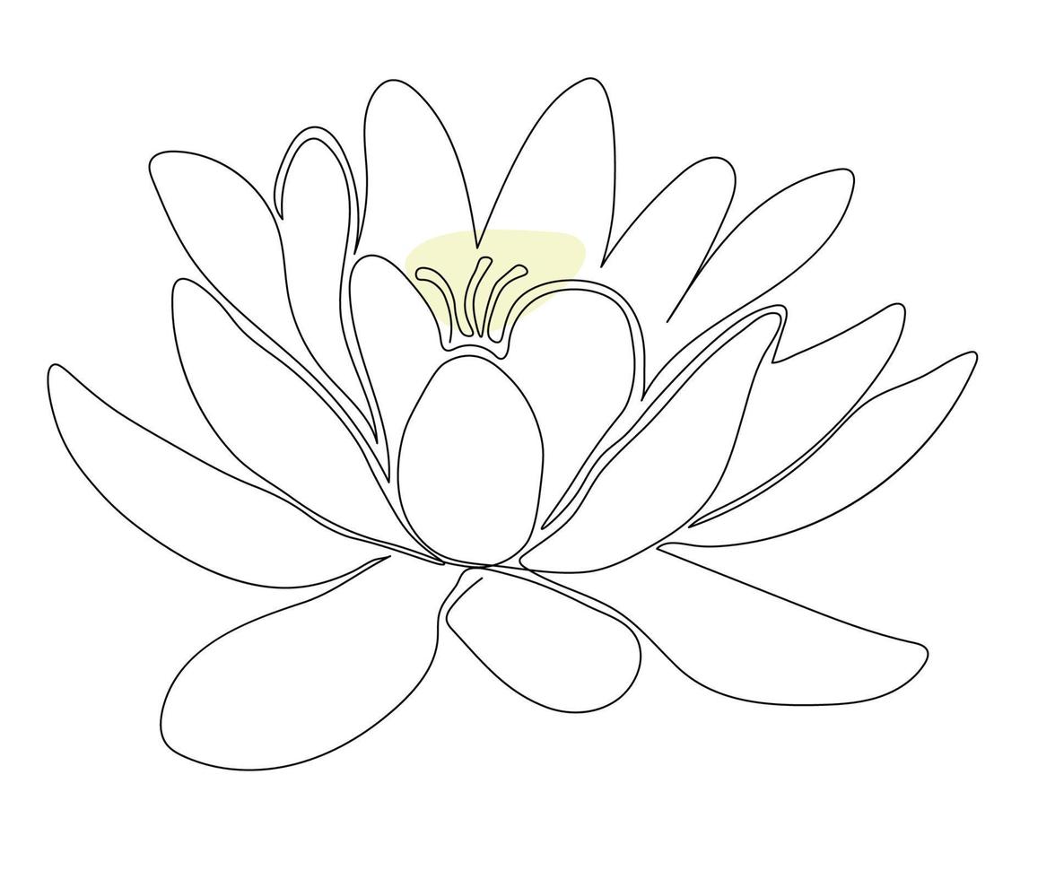 de lotus blomma är ritad för hand i en minimalistisk stil, i de Metod av en enda linje, en monolin. kosmetika symbol, skönhet salong logotyp vektor