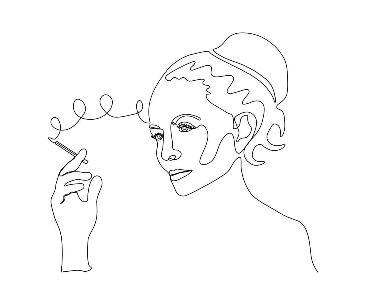 en flicka med en cigarett i de stil av ett linje konst, monoline vektor