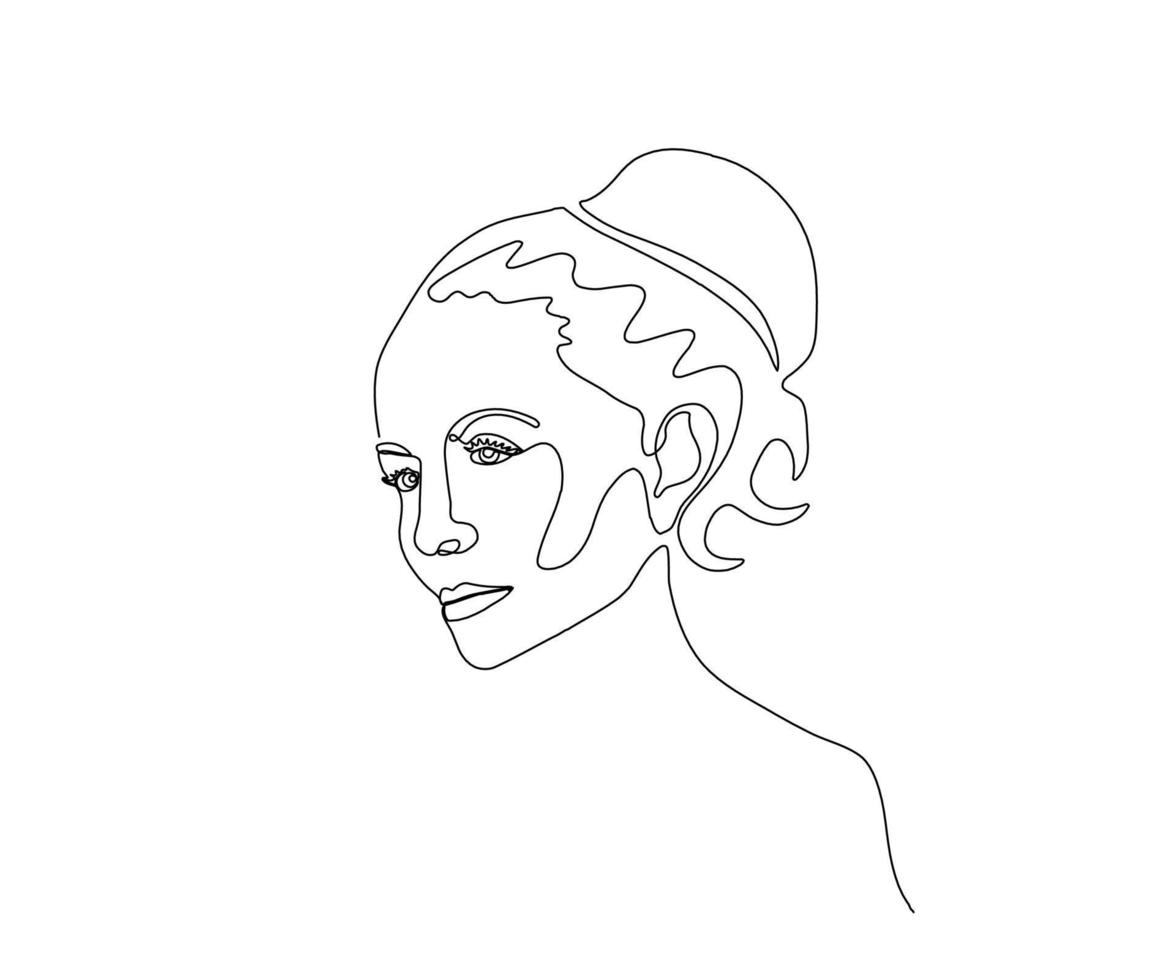 abstrakt porträtt av en flicka i de stil av ett linje konst. logotyp för hår salong, skönhet salong, spa, massage vektor