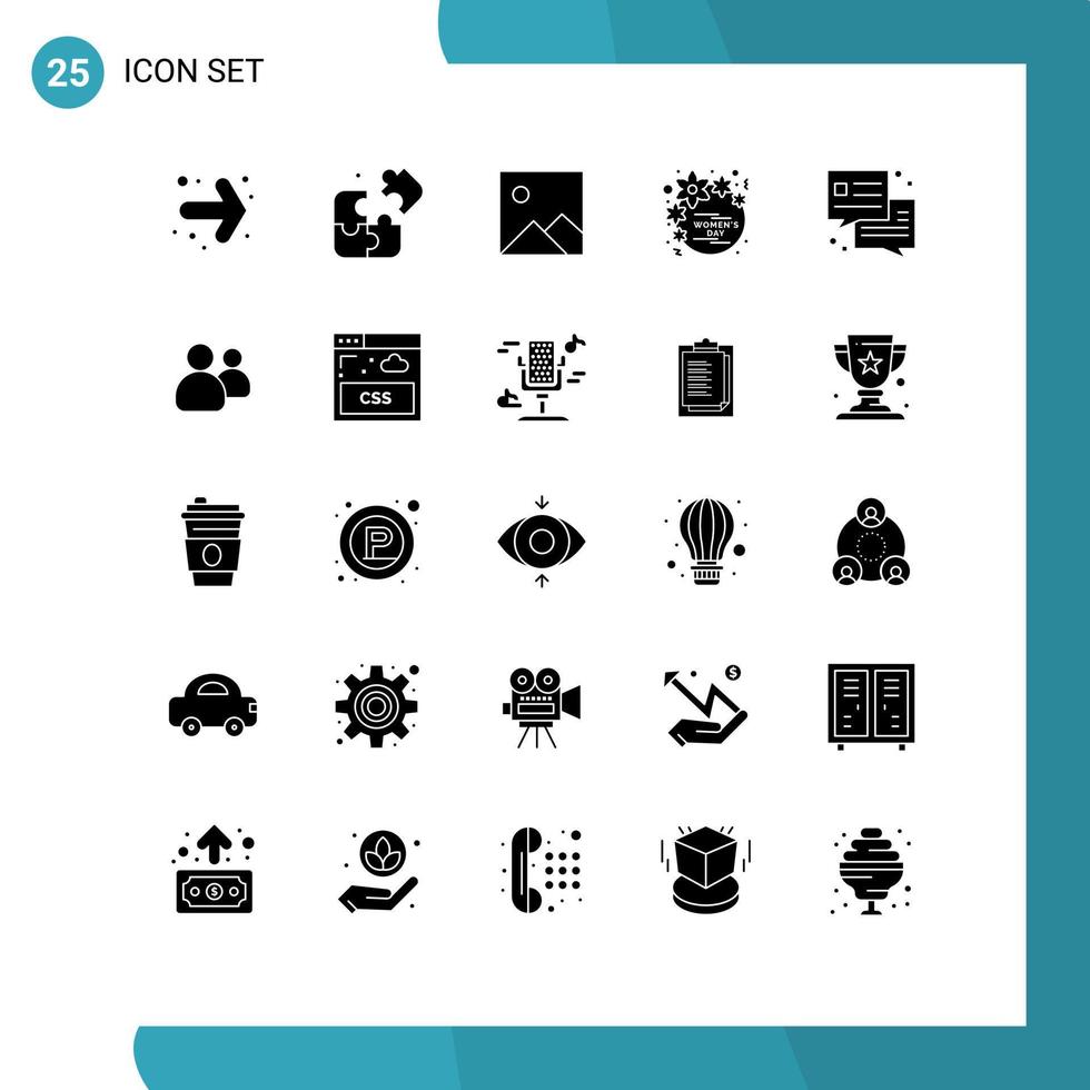 mobile Schnittstelle solider Glyph-Satz von 25 Piktogrammen von Freunden Dialogbild Chat Frauen editierbare Vektordesign-Elemente vektor