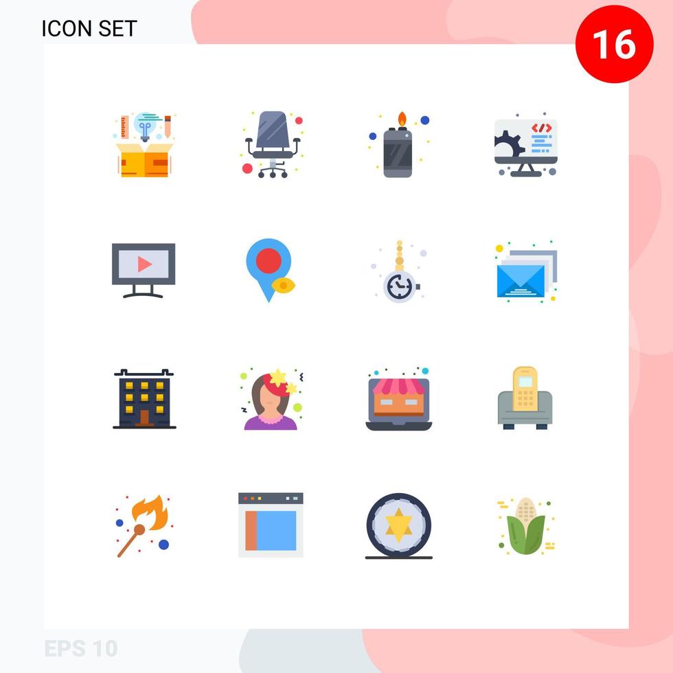 piktogram uppsättning av 16 enkel platt färger av skärm webb Sammanträde miljö utveckling redigerbar packa av kreativ vektor design element