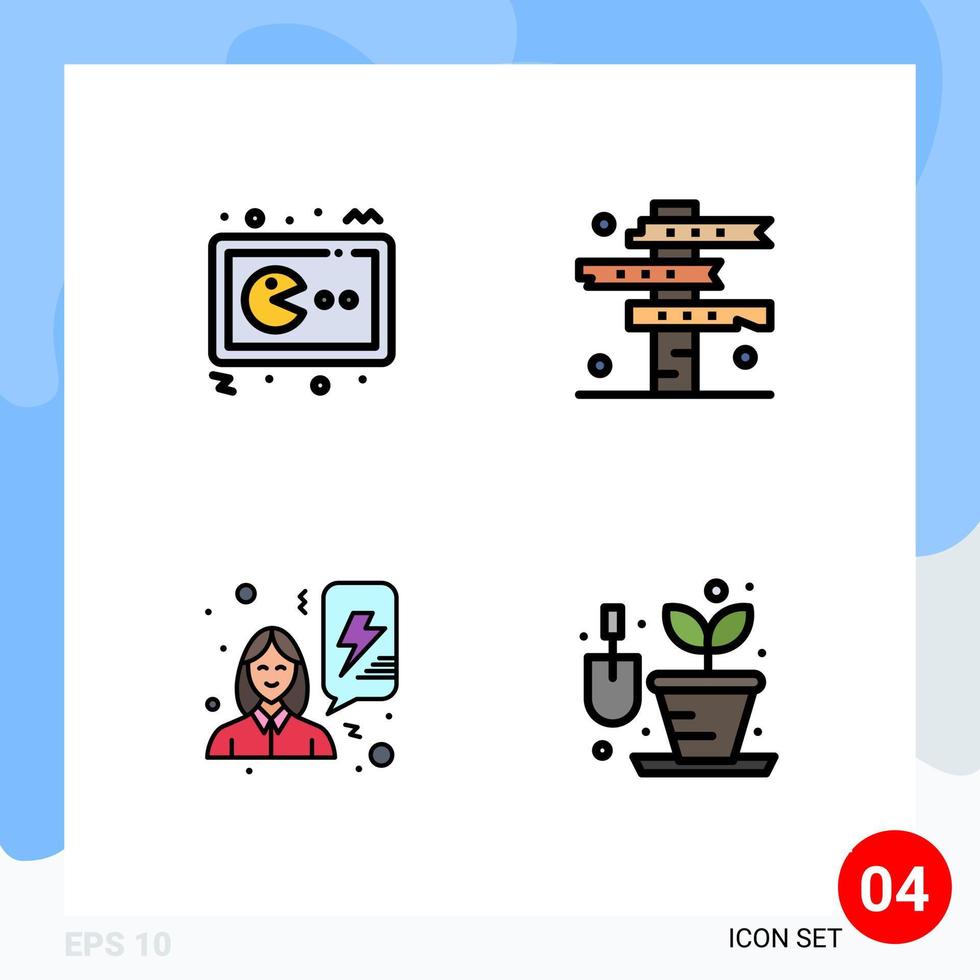 uppsättning av 4 modern ui ikoner symboler tecken för pac man väst gamepad vägkorsning kraft redigerbar vektor design element