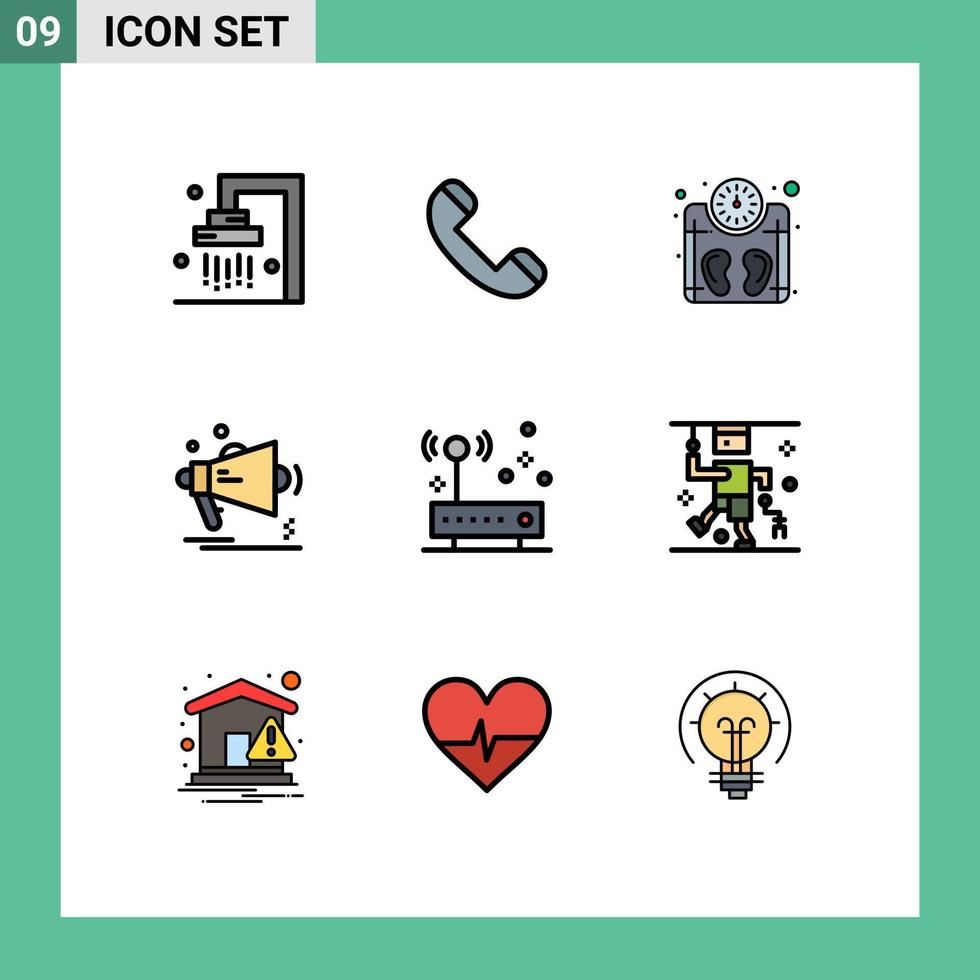 Stock Vector Icon Pack mit 9 Zeilenzeichen und Symbolen für die Megaphon-Werbung der Verbindungsansagemaschine editierbare Vektordesign-Elemente