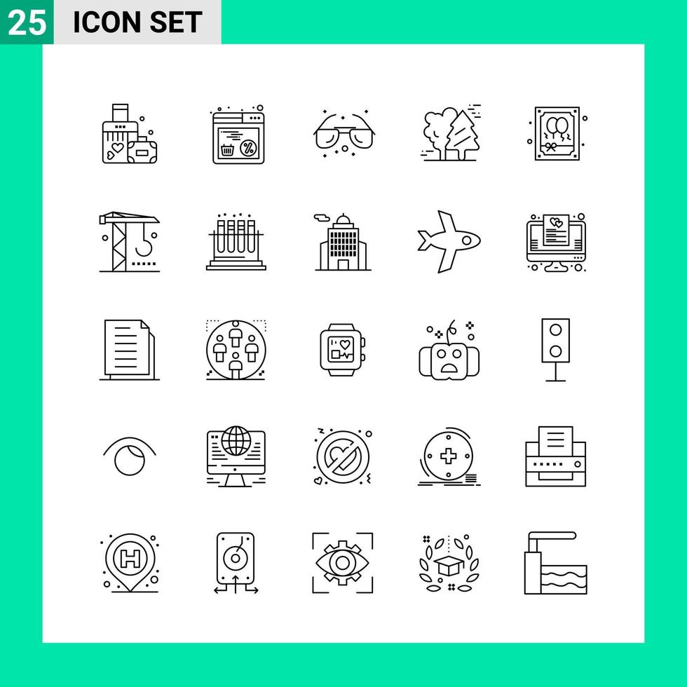 Packung mit 25 Linienstil-Icon-Set Gliederungssymbolen für den Druck kreative Schilder isoliert auf weißem Hintergrund vektor