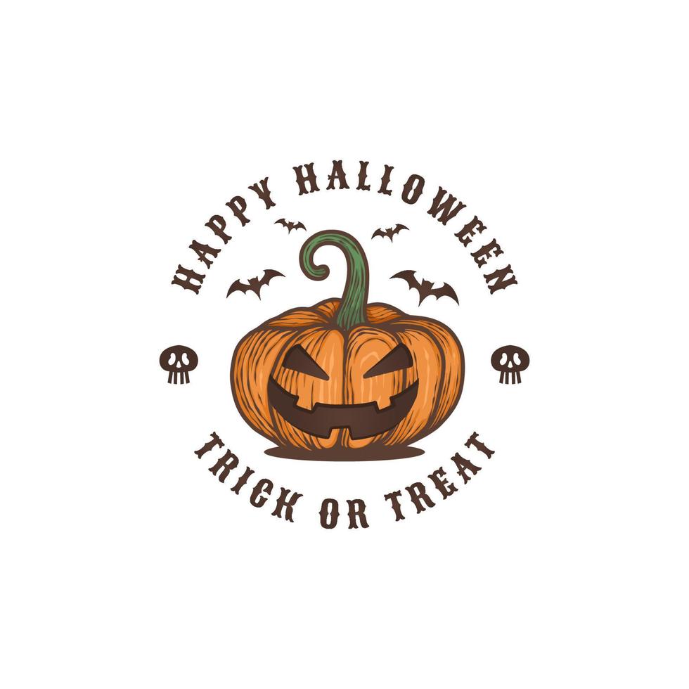 huvud av en läskigt halloween pumpa monster med fladdermus logotyp design illustration vektor