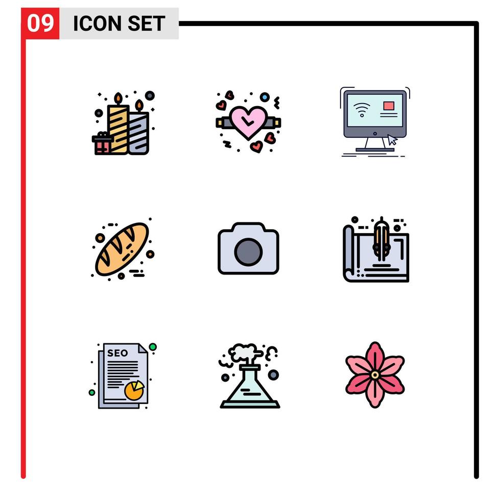 satz von 9 modernen ui symbolen symbole zeichen für bild danke tag computer lebensmittel backen editierbare vektordesignelemente vektor