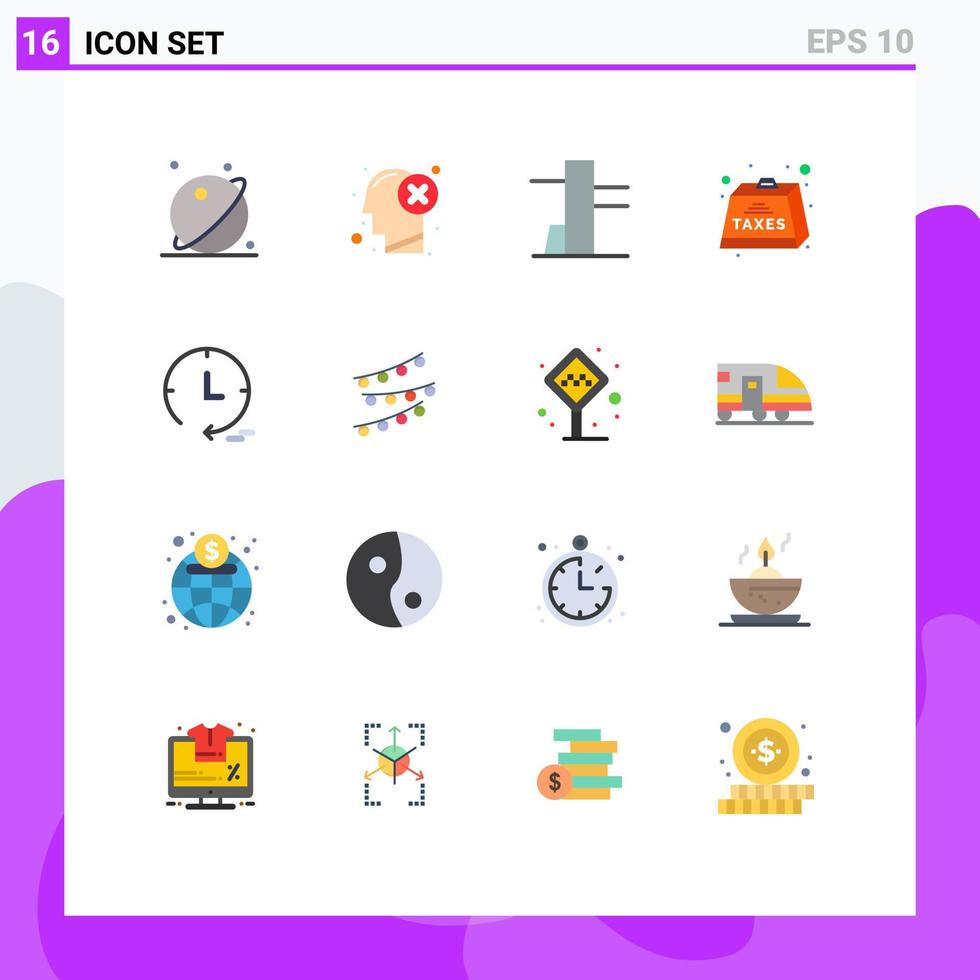 Gruppe von 16 modernen flachen Farben, die für Zeitsteuern festgelegt sind, die von Menschen zu zahlende Abgaben sind, editierbares Paket kreativer Vektordesign-Elemente vektor