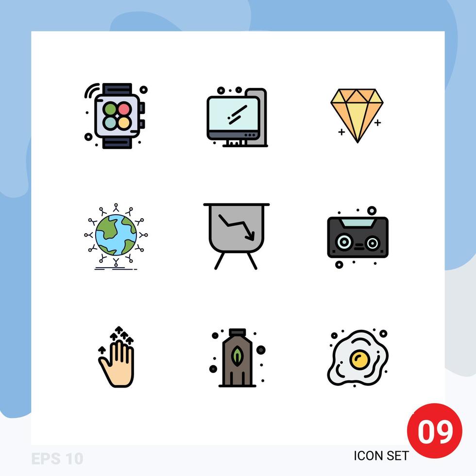 Stock Vector Icon Pack mit 9 Zeilen Zeichen und Symbolen für Performance Board Schmuck Kinder Netzwerk editierbare Vektordesign-Elemente