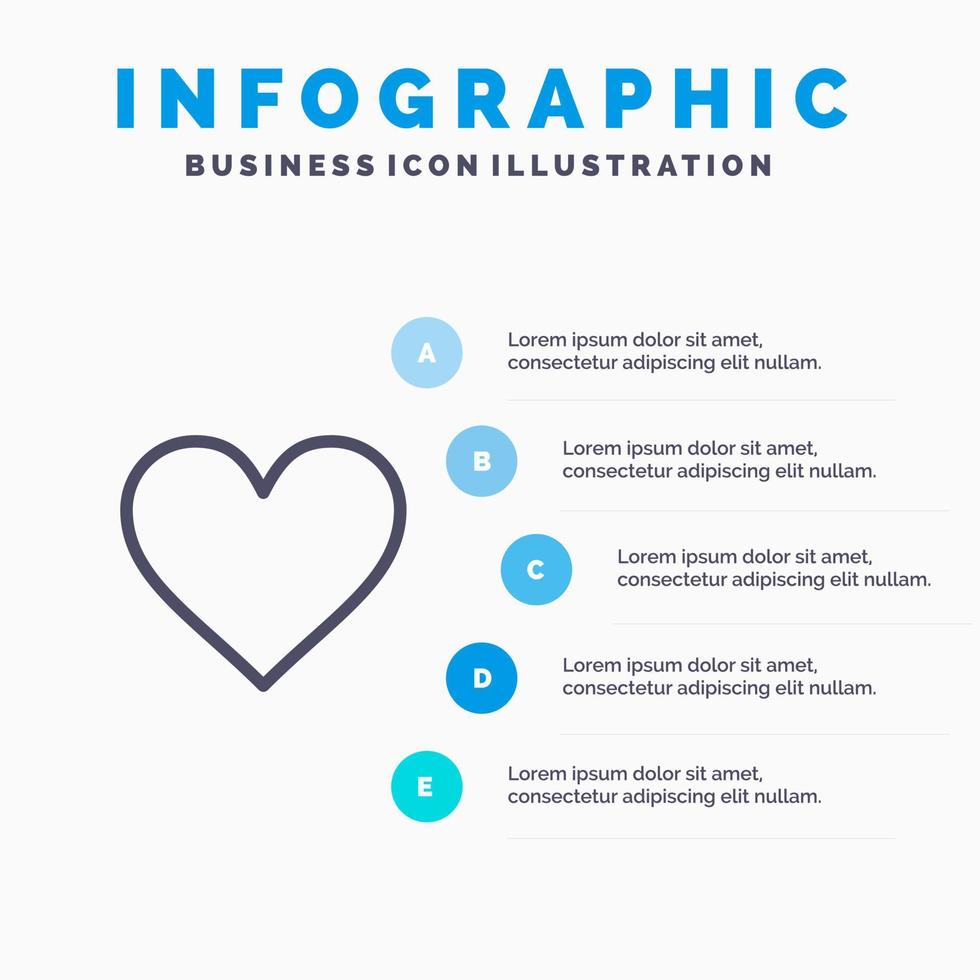 hjärta kärlek tycka om Twitter linje ikon med 5 steg presentation infographics bakgrund vektor