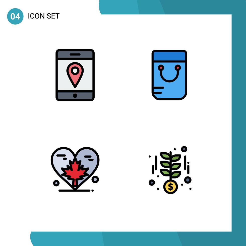 uppsättning av 4 modern ui ikoner symboler tecken för plats kanada väska hjärta tillväxt redigerbar vektor design element