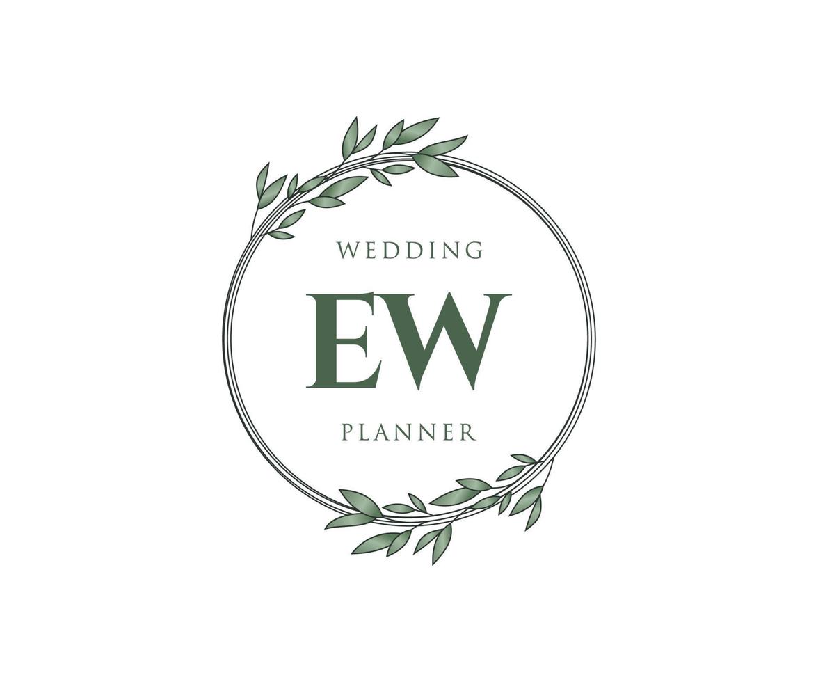 ew initials brief hochzeitsmonogramm logos sammlung, handgezeichnete moderne minimalistische und florale vorlagen für einladungskarten, save the date, elegante identität für restaurant, boutique, café im vektor