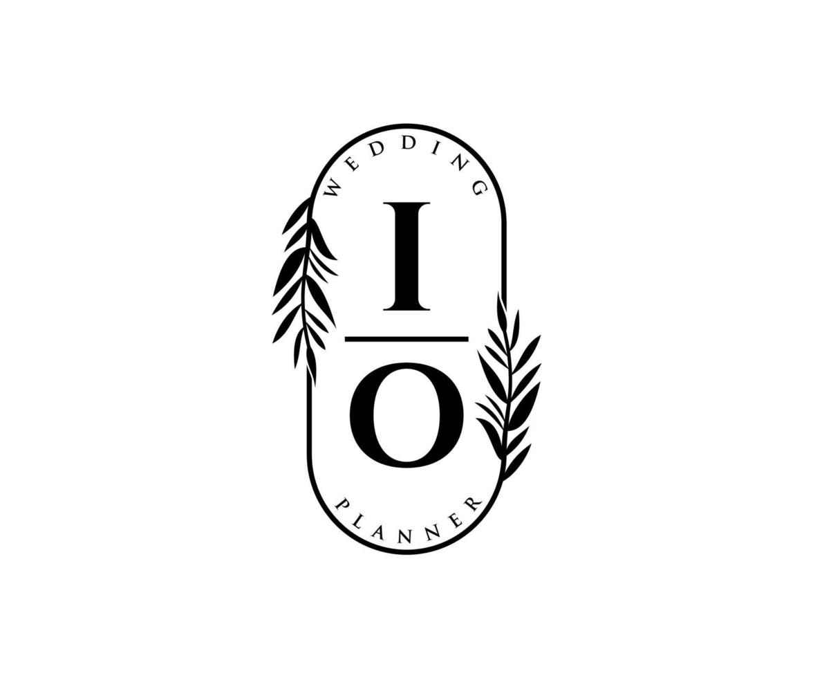 io initialen brief hochzeitsmonogramm logos sammlung, handgezeichnete moderne minimalistische und florale vorlagen für einladungskarten, save the date, elegante identität für restaurant, boutique, café im vektor