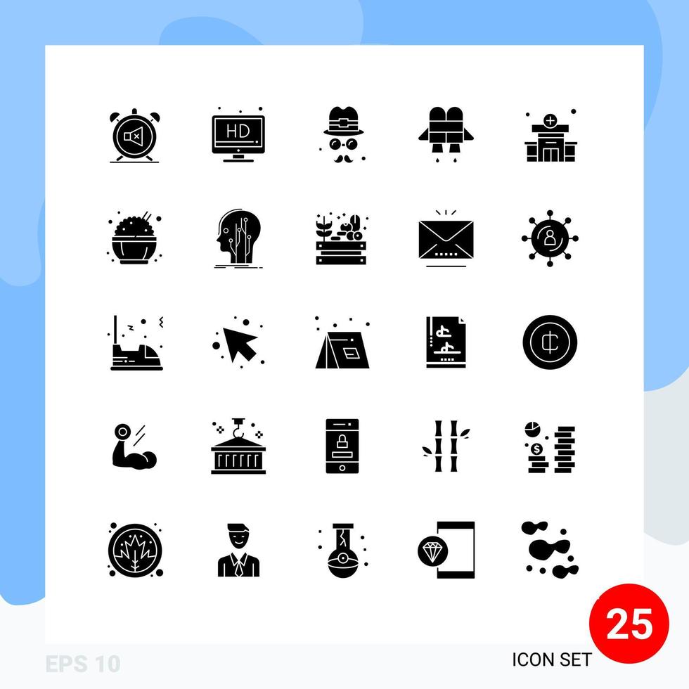 grupp av 25 fast glyfer tecken och symboler för kinesisk sjukhus avatar klinik jet redigerbar vektor design element