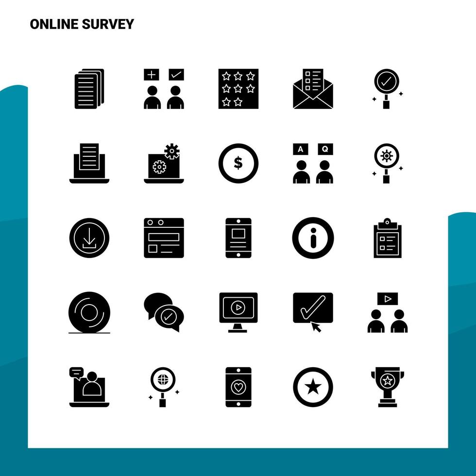 25 Online-Umfrage-Icon-Set solide Glyphen-Icon-Vektor-Illustrationsvorlage für Web- und mobile Ideen für Unternehmen vektor