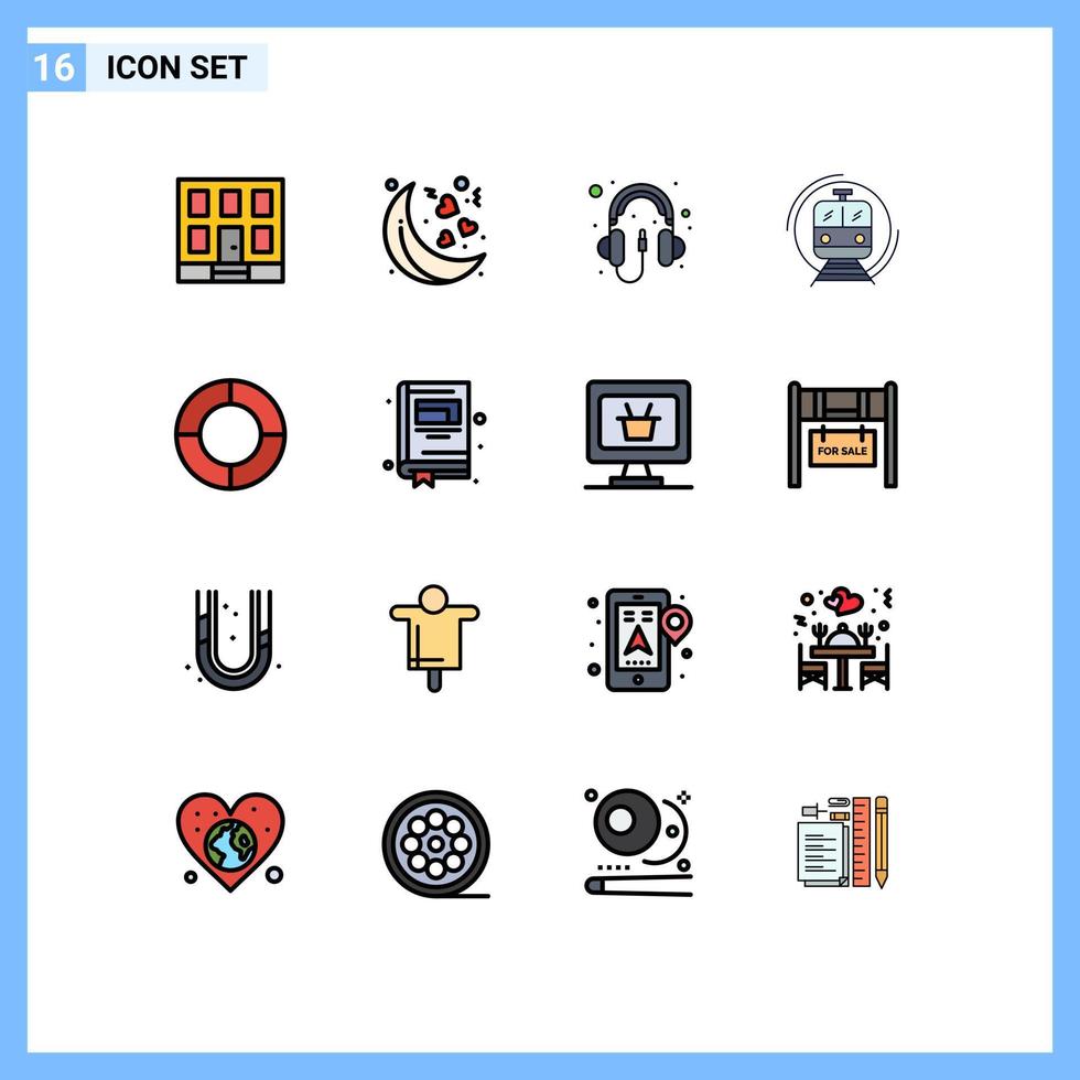 16 universelle, flache, farbgefüllte Linien für Web- und mobile Anwendungen Diagramm Transport Computer öffentlicher Zug editierbare kreative Vektordesign-Elemente vektor